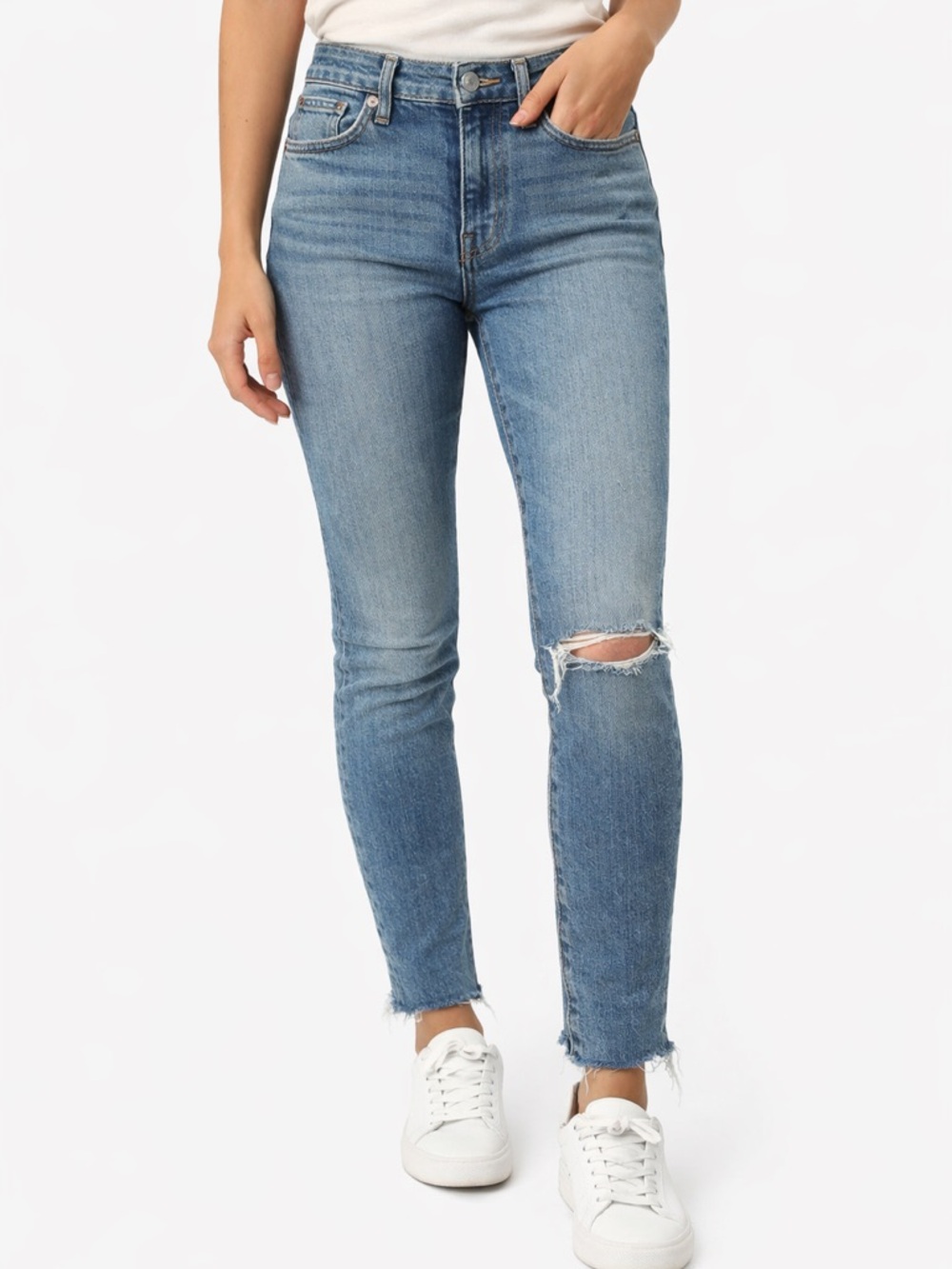 rag & bone Light Blue Distressed High-Rise Skinny Jeans
